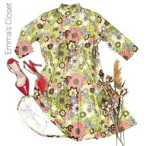 Emma's Closet Lime Pink Floral Boho Tunic Dress S